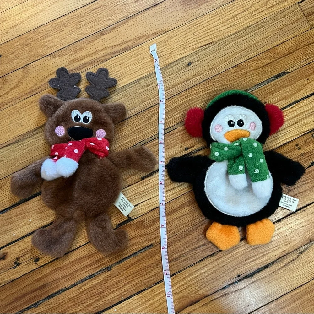 Dog Toys: Set of 2 - Plush Moose & Penguin, Crinkle Foil Inside
